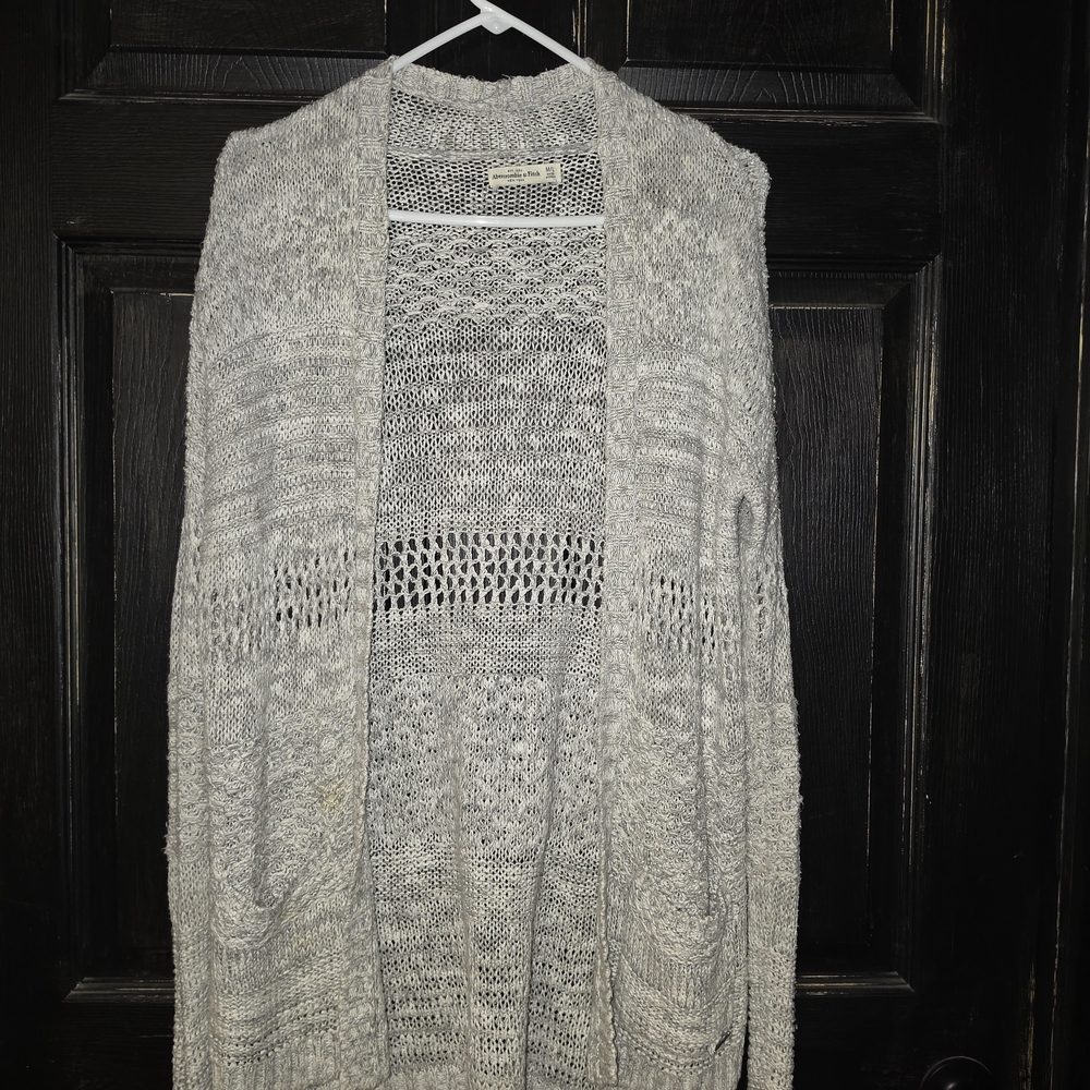 Abercrombie & Fitch Light Gray Open-Front Knit Cardigan